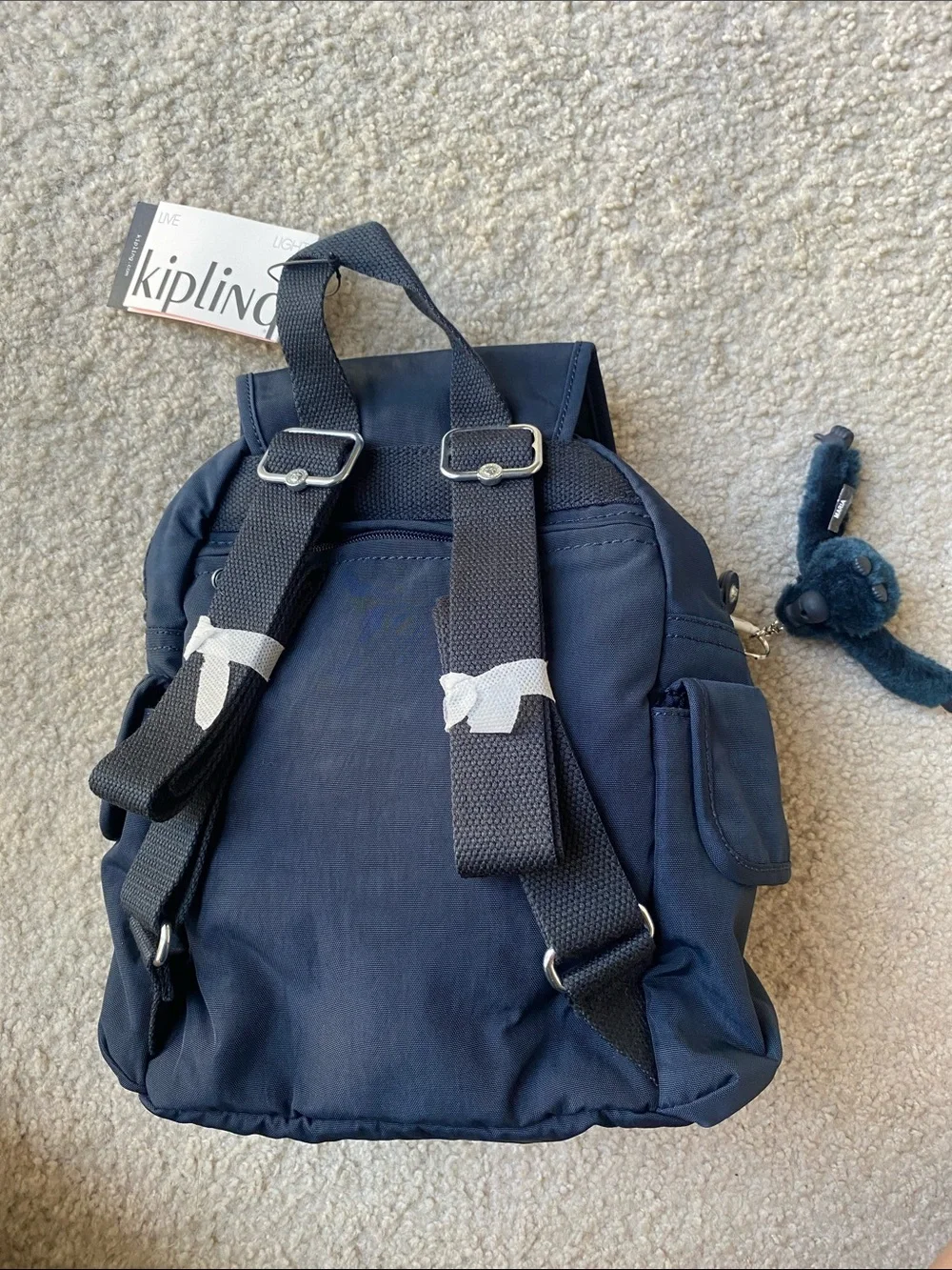 Kipling Navy City Pack Mini Backpack with Monkey Keychain NWT